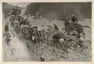 1902 Print Frederic Remington Art Army Soldiers Horses Artillery Cannon Gun Mud