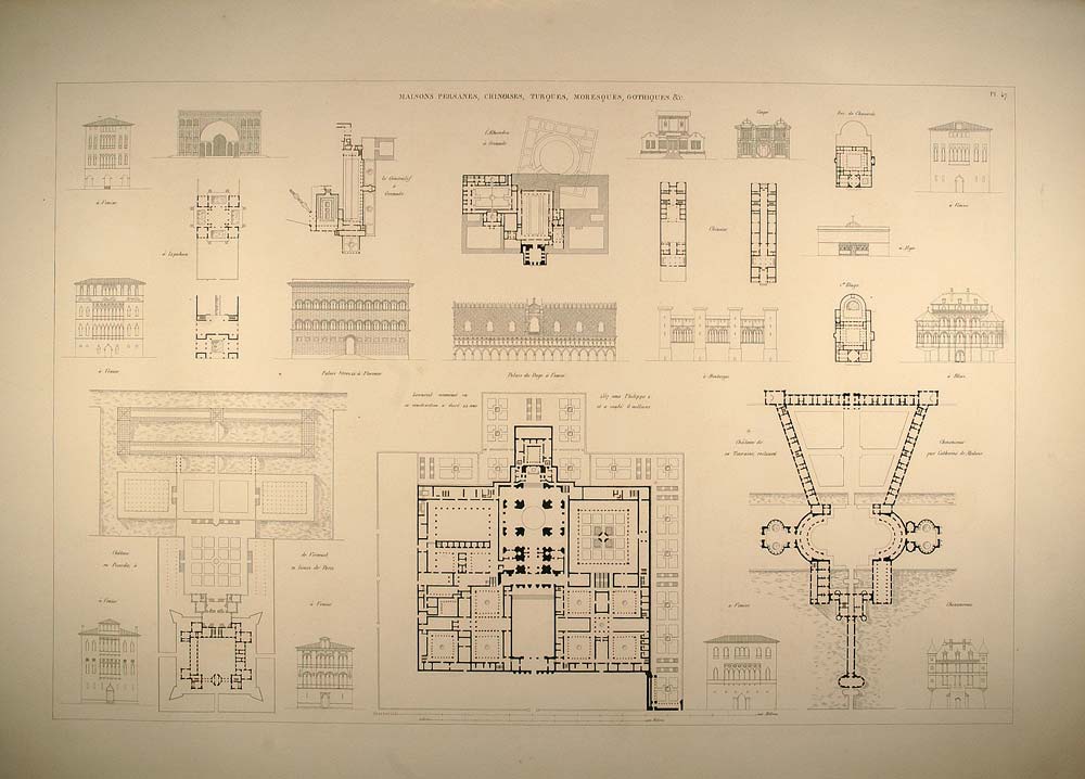 1841 Engraving Persian Chinese Architecture Plan Durand - ORIGINAL REP2