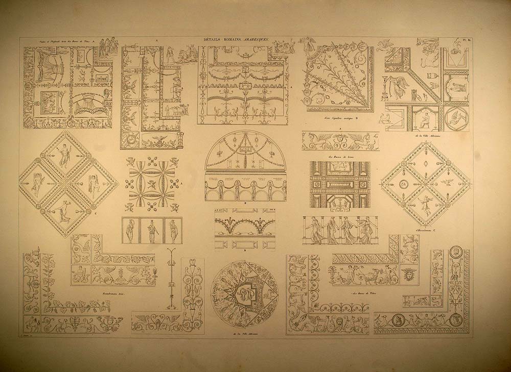 1841 Engraving Ancient Roman Arabesques J. N. L. Durand - ORIGINAL REP2