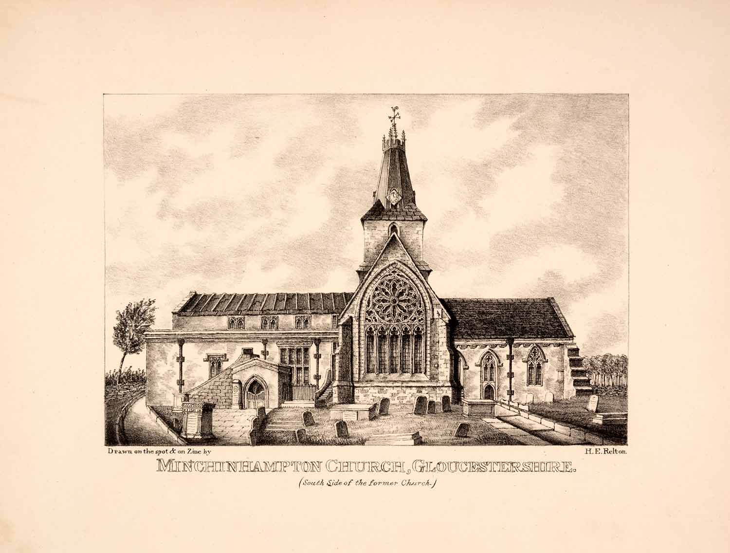 1843 Zinc Lithograph Minchinhampton Church Gloucestershire England Holy RES1