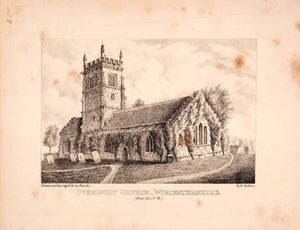 1843 Zinc Lithograph Overbury Church Worcestershire England Relton St Faith RES1