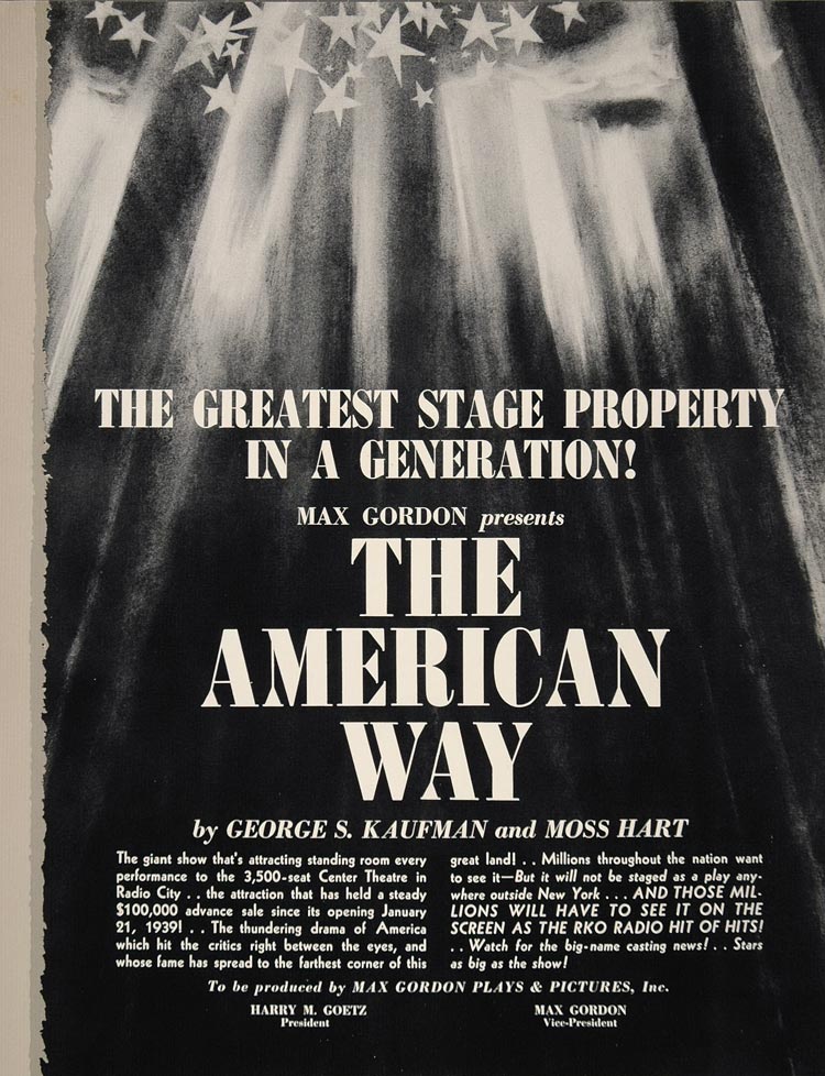 1939 Ad RKO American Way George S. Kaufman Moss Hart - ORIGINAL RKO1