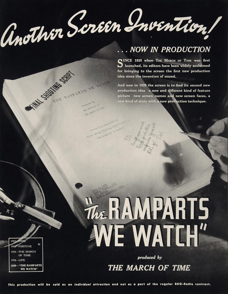 1939 Ad Ramparts We Watch March of Time Shooting Script - ORIGINAL RKO1