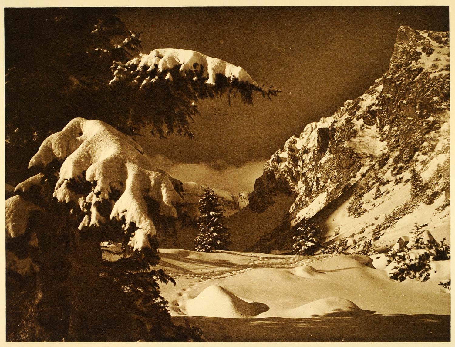 1932 Romania Bucegi Mountains Valley Winter Snow Tree - ORIGINAL RM3