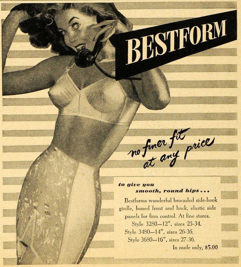 1949 Ad Bestform Girdle Women Undergarment Lingerie Side Hook Elastic Panels RO1
