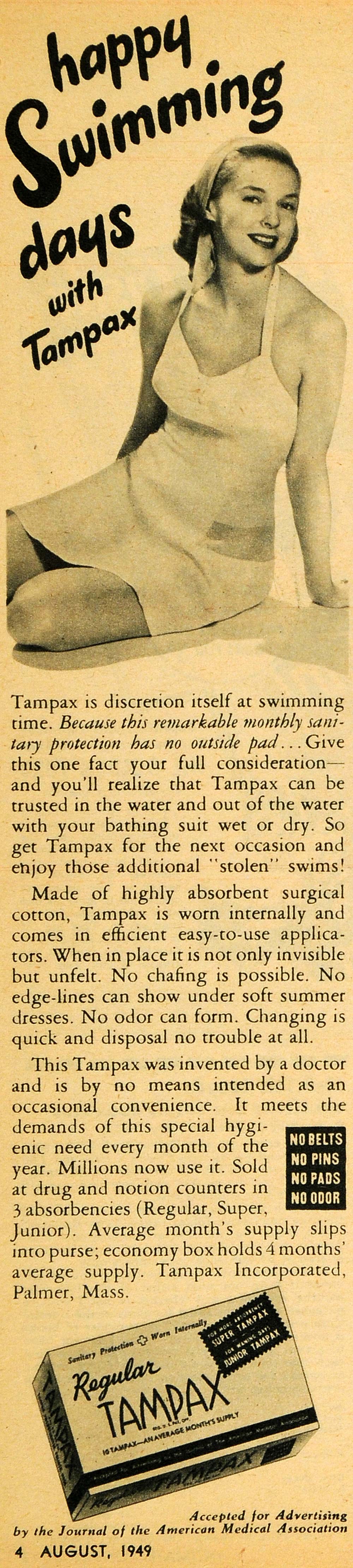 1949 Ad Tampax Feminine Hygiene Product Internal Super Junior Sizes Beauty RO2