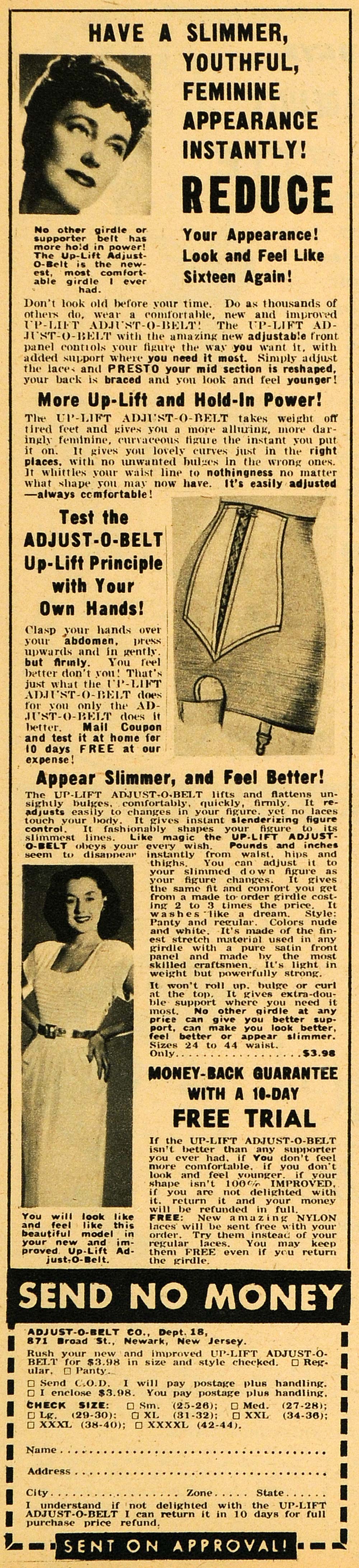 1949 Ad Girdle Garter Belt Up-Lift Adjust-O-Belt Newark NJ Undergarmen Period Paper Historic Art LLC 1949 Ad Girdle Garter Belt Up-Lift Adjust-O-Belt Newark NJ Undergarmen Period Paper Historic Art LLC