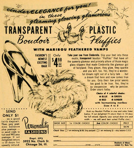 1949 Ad Transparent Plastic Boudoir Slipper Personality Fashions Fluffies RO3