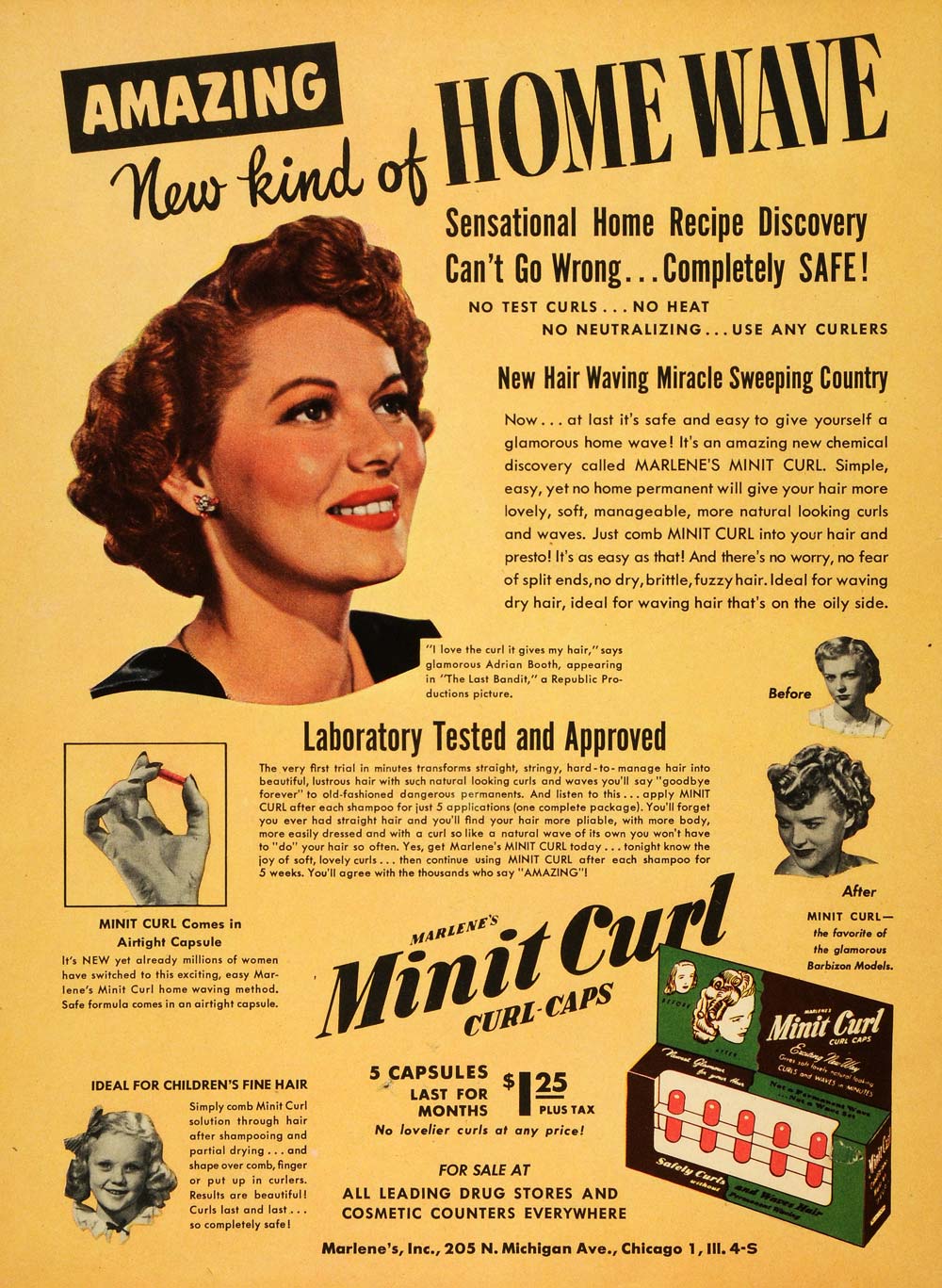 1949 Ad Hair Waving Product Marlene Minit Curl Capsules Solution Home RO3