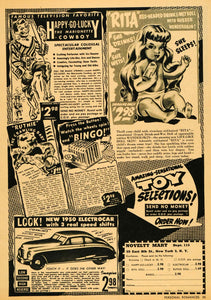 1949 Ad Rita Drinks Wets Doll Bingo Novelty Toys Car Baby Cowboy Marionette RO3