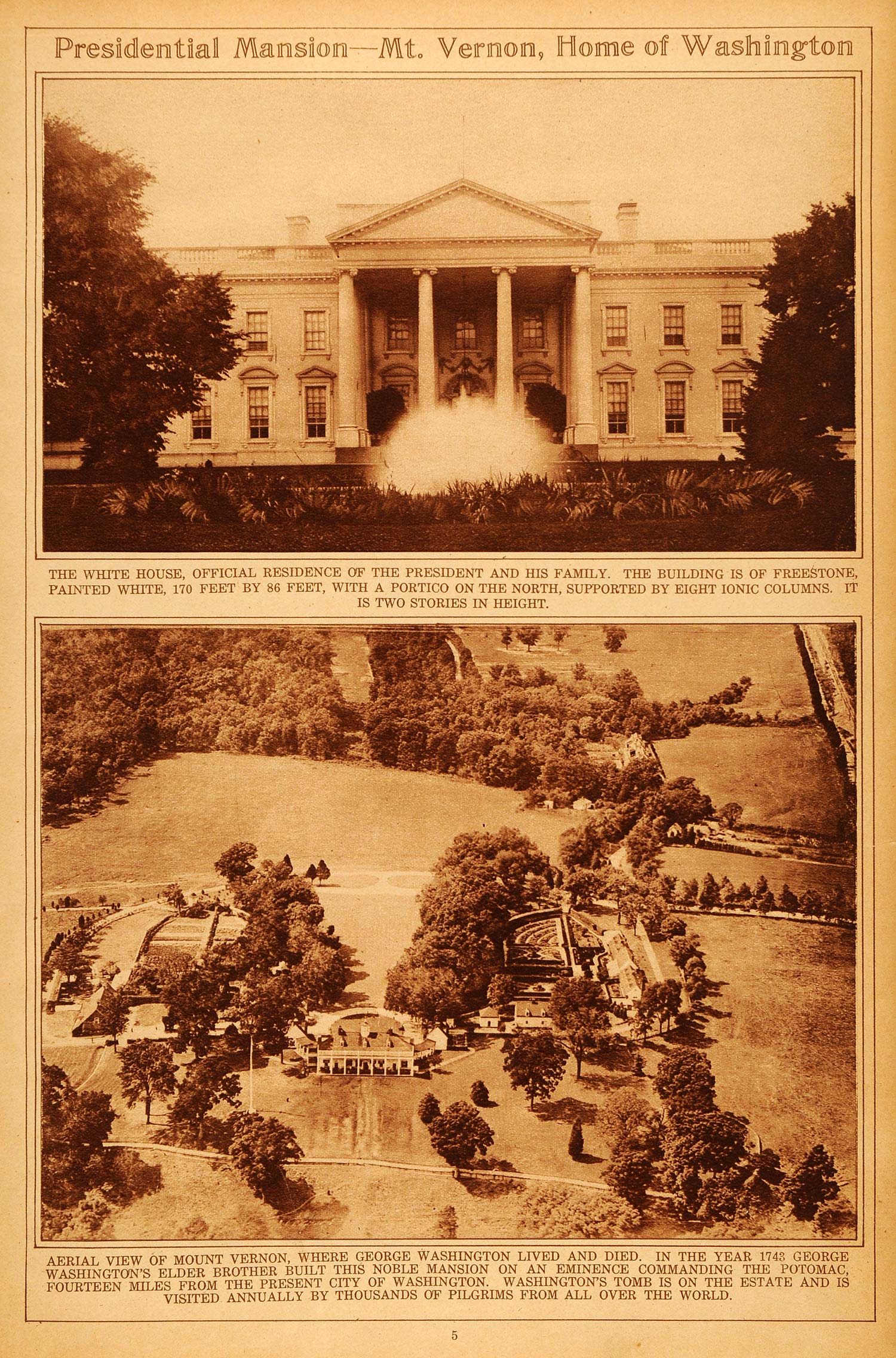 1922 Rotogravure George Washington Mount Vernon Alexandria Virginia Plantation