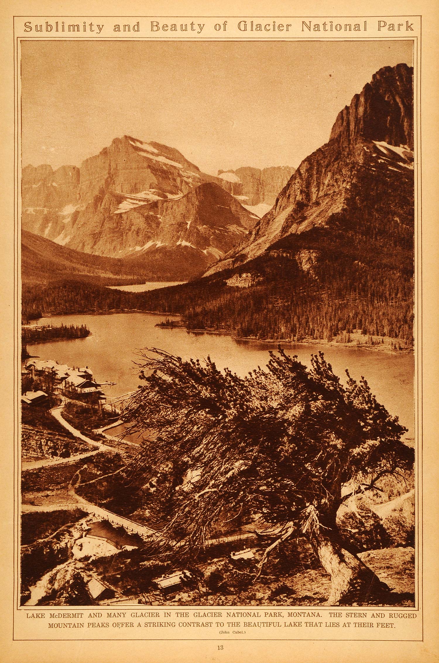 1922 Rotogravure Glacier National Park Lake McDermott Montana Mountain Landscape