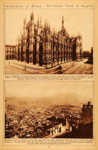 1922 Rotogravure Cathedral Milan Gothic Church Naples Bird's Eye Aerial View