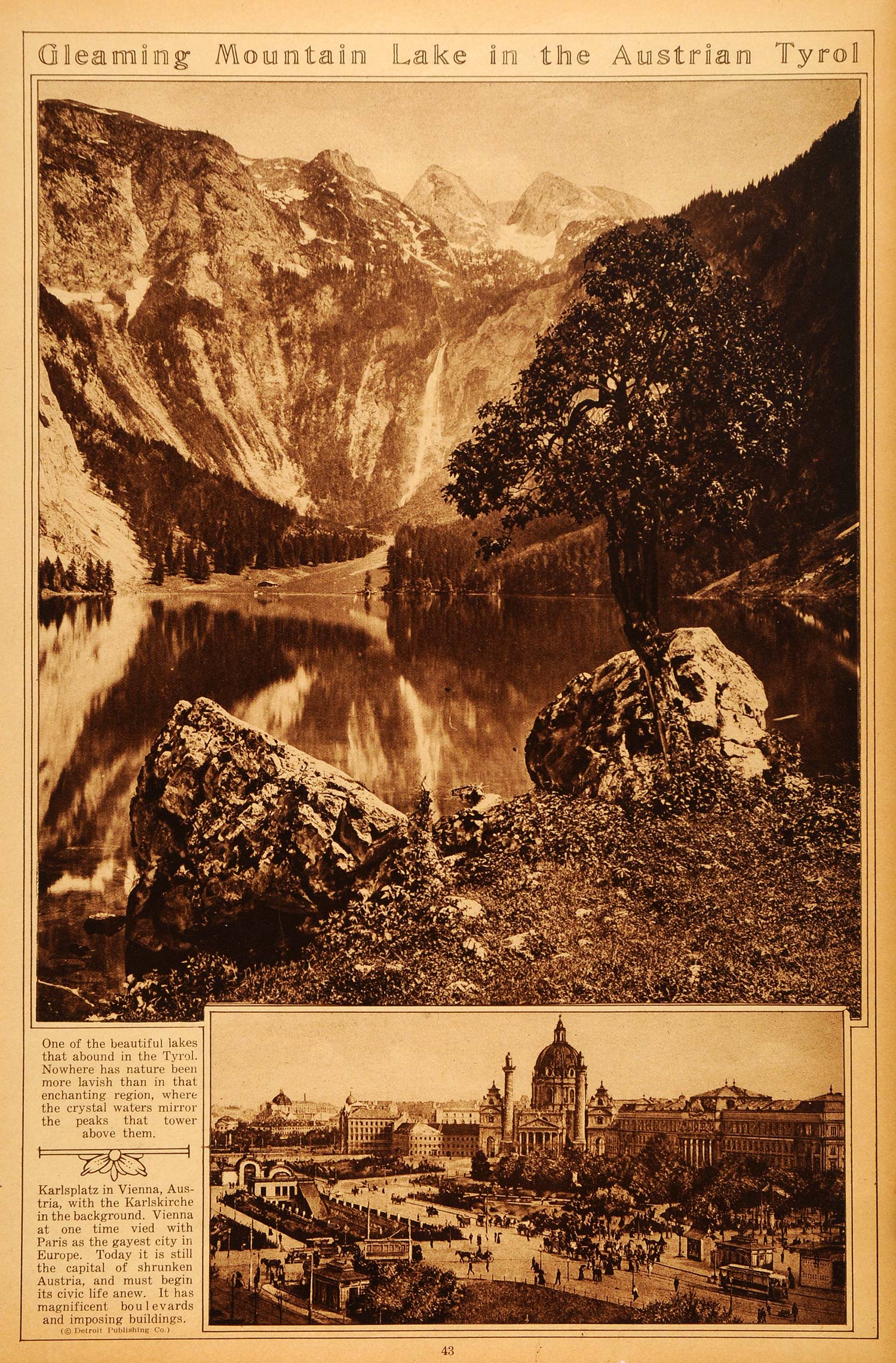 1922 Rotogravure Austria Tyrol Lake Landscape Karlsplatz Wien Vienna Karlskirche