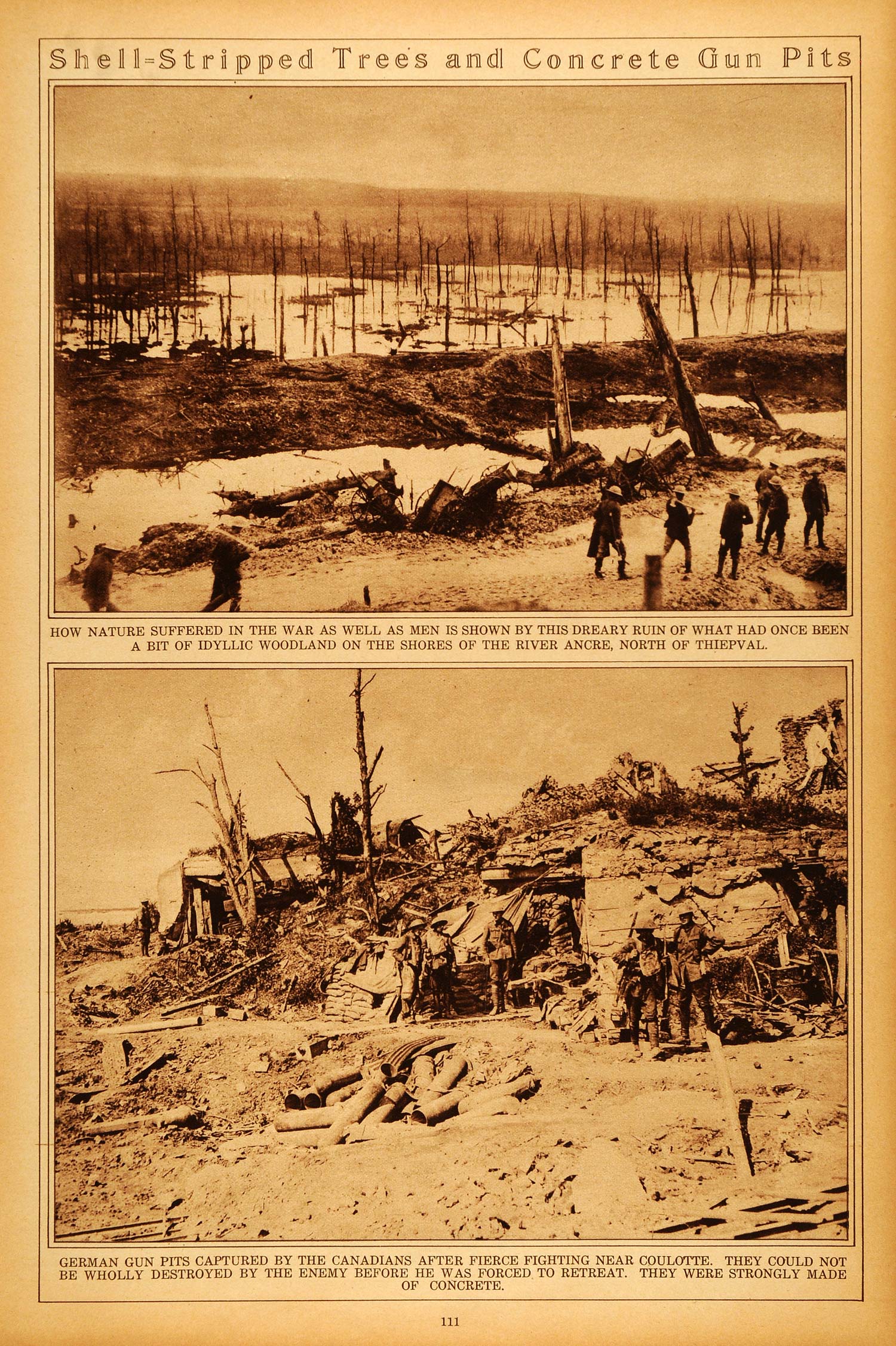 1922 Rotogravure WWI River Ancre Thiepval France La Coulotte Western Front Guns