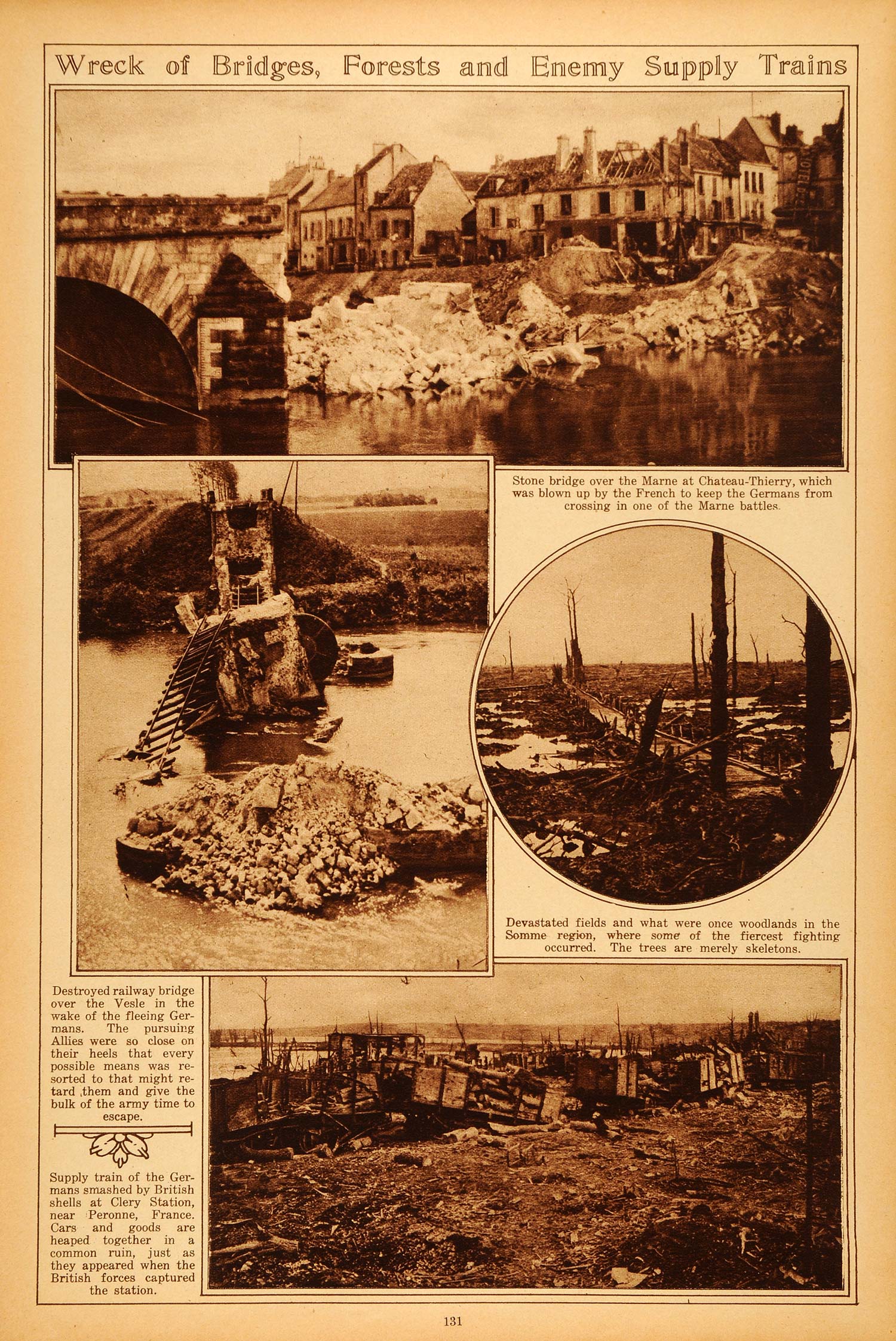1922 Rotogravure World War I Bridges Marne River Chateau-Thierry Destruction WWI
