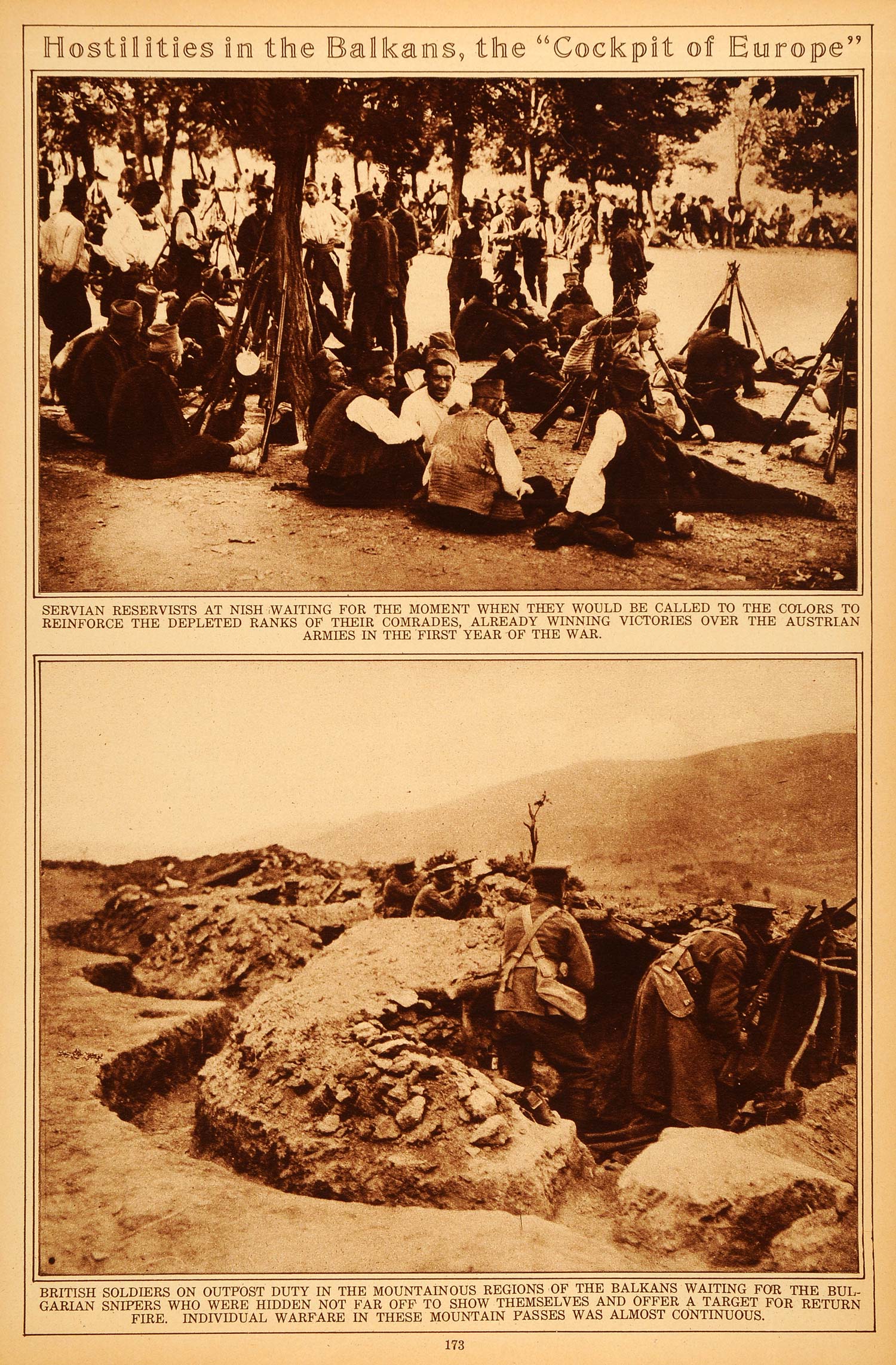 1922 Rotogravure World War I Balkans Serbian Soldiers British Outpost Military