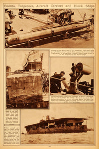 1922 Rotogravure WWI Torpedo USS Oklahoma British Aircraft Carrier Depth Charge