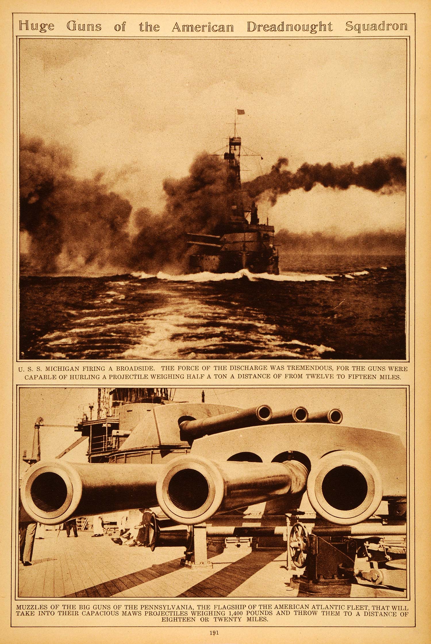 1922 Rotogravure World War I USS Michigan Pennsylvania Dreadnaught Battleships