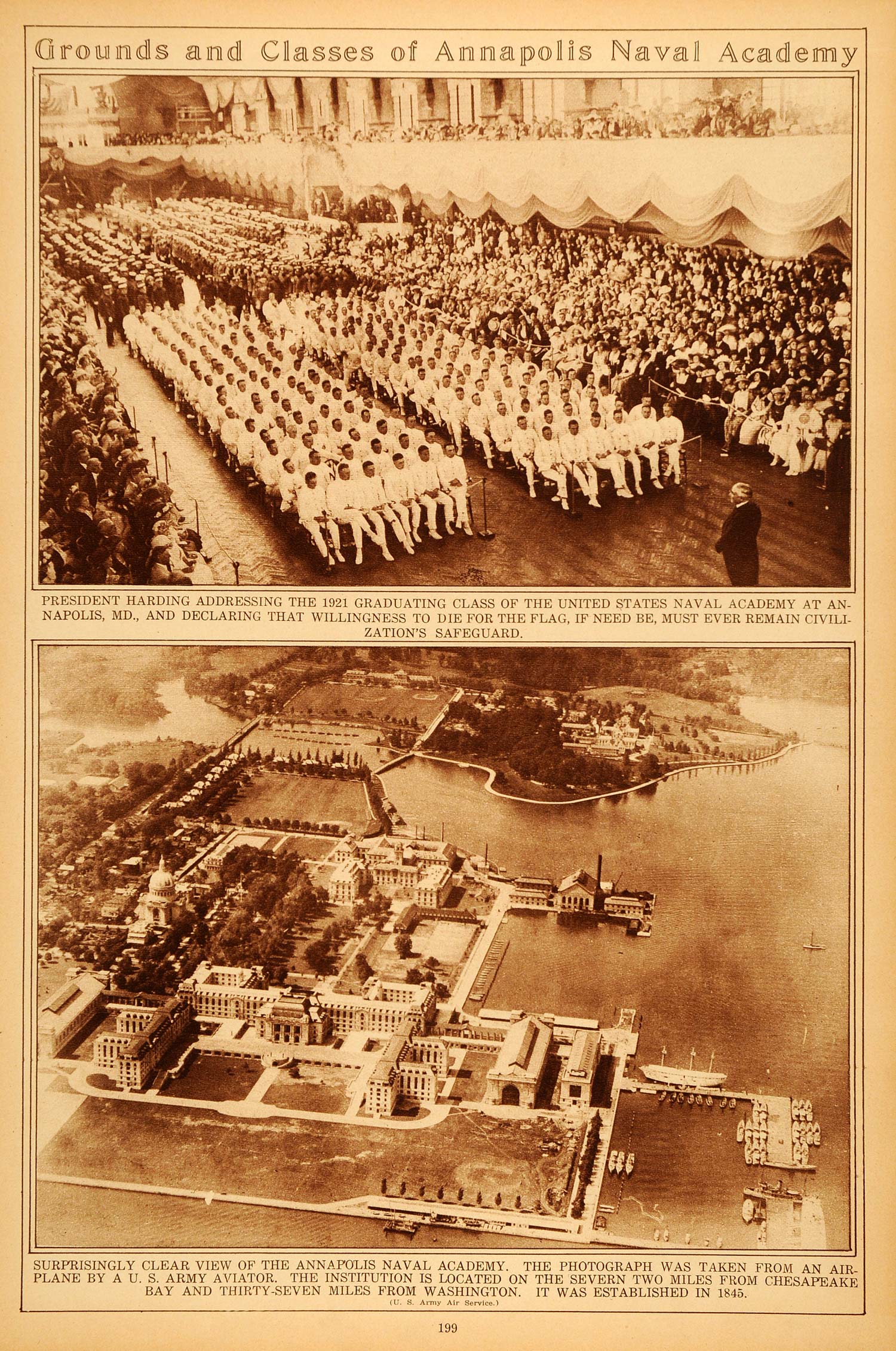 1922 Rotogravure Annapolis Naval Academy Aerial View Graduation Class Midshipman