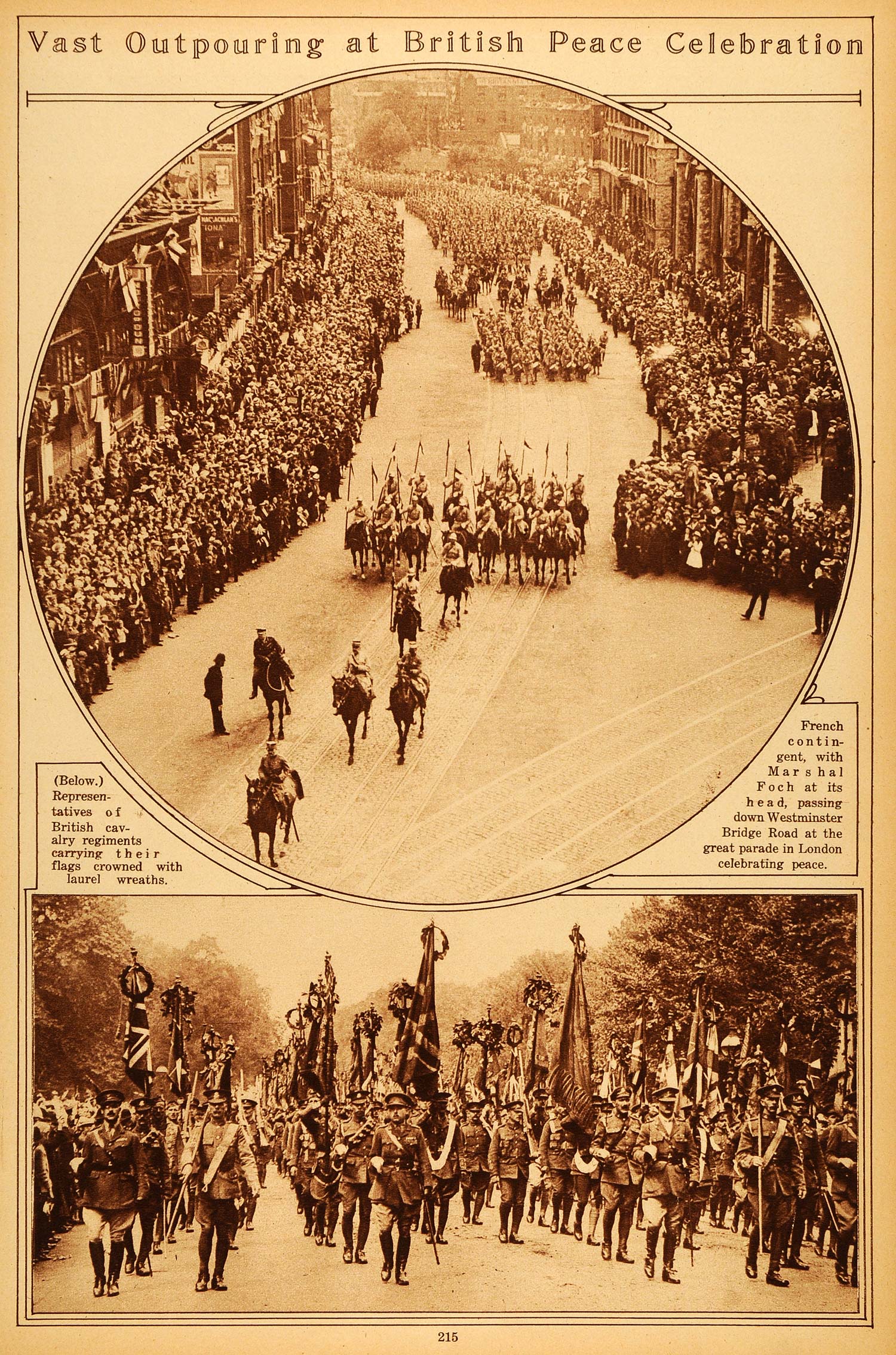 1922 Rotogravure WWI British Peace Celebration Parade London Marshal Foch Troops