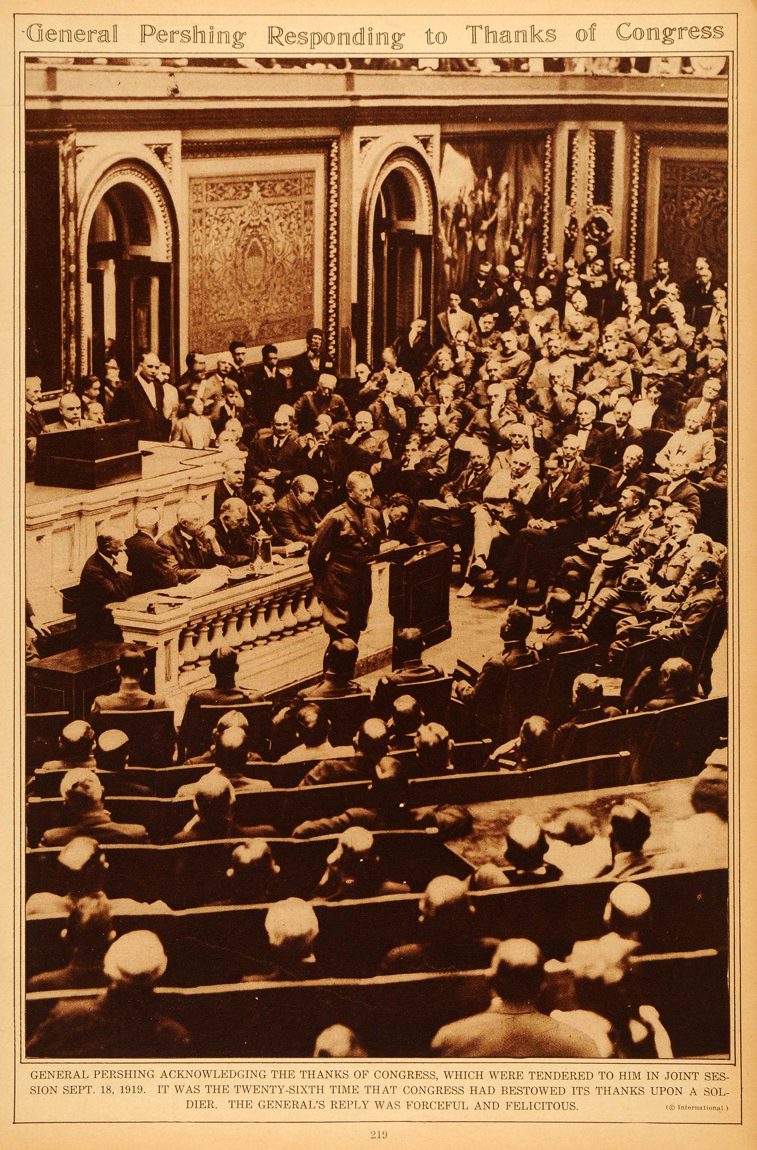 1922 Rotogravure World War I General Pershing Addressing Congress Joint Session