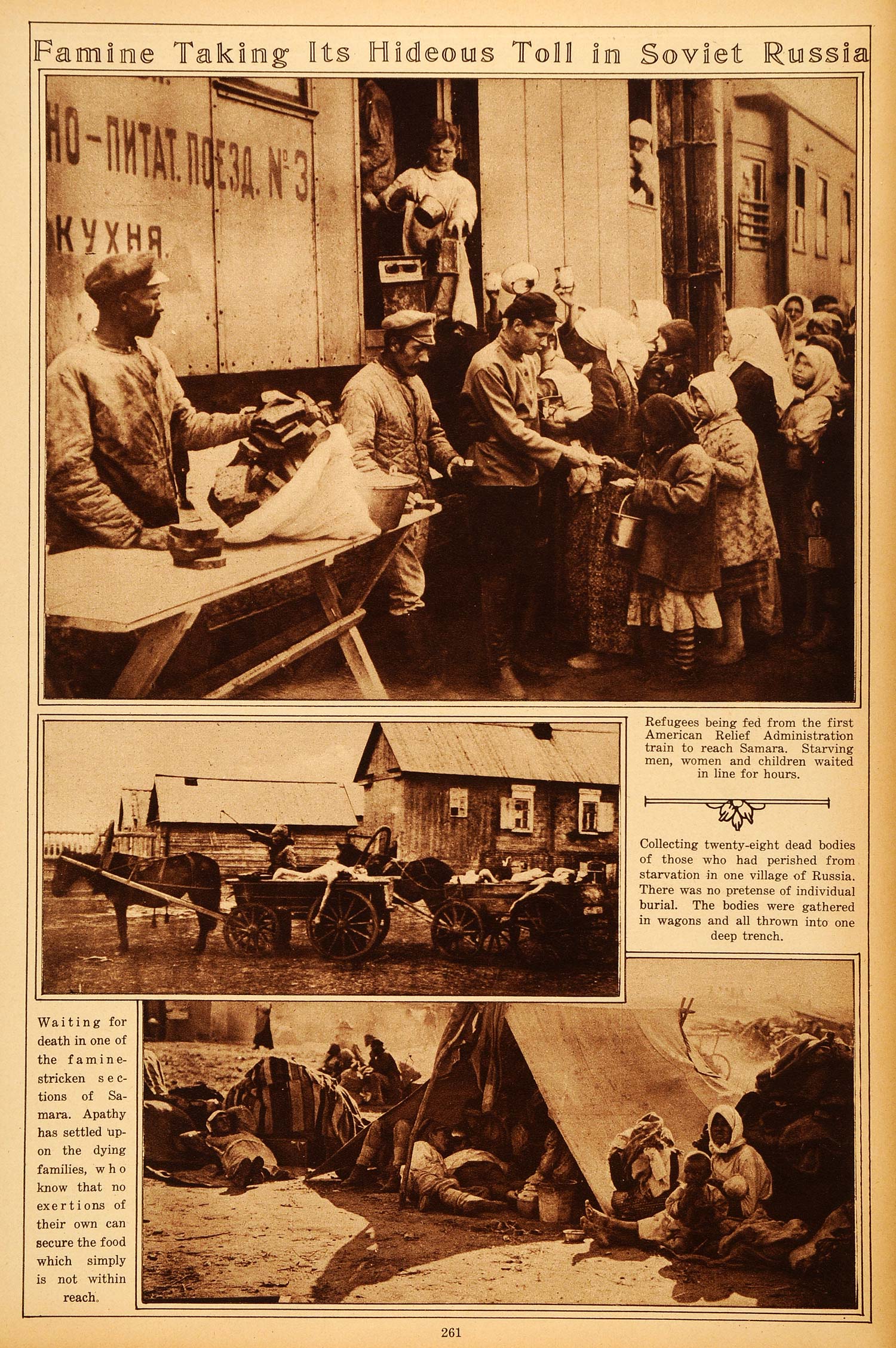 1922 Rotogravure Soviet Russia Civil War Refugees Dead Famine Tent Samara Food