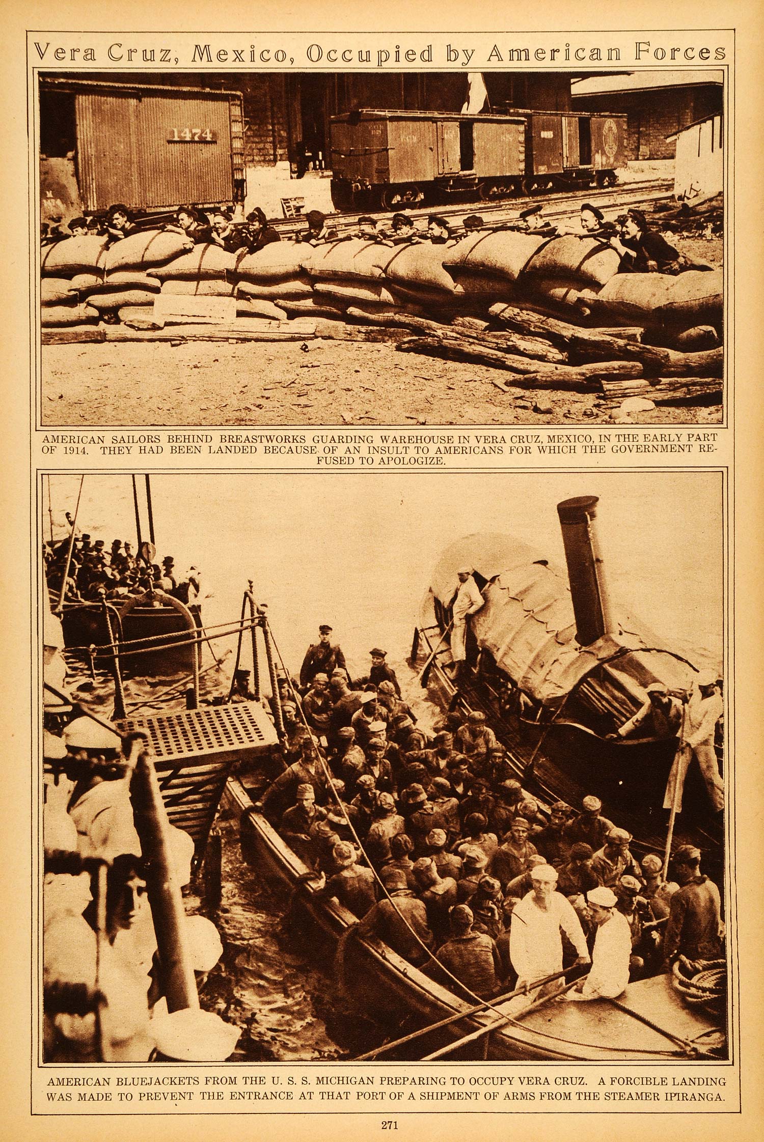 1922 Rotogravure Veracruz Mexico American Troop Occupation Sailors USS Michigan