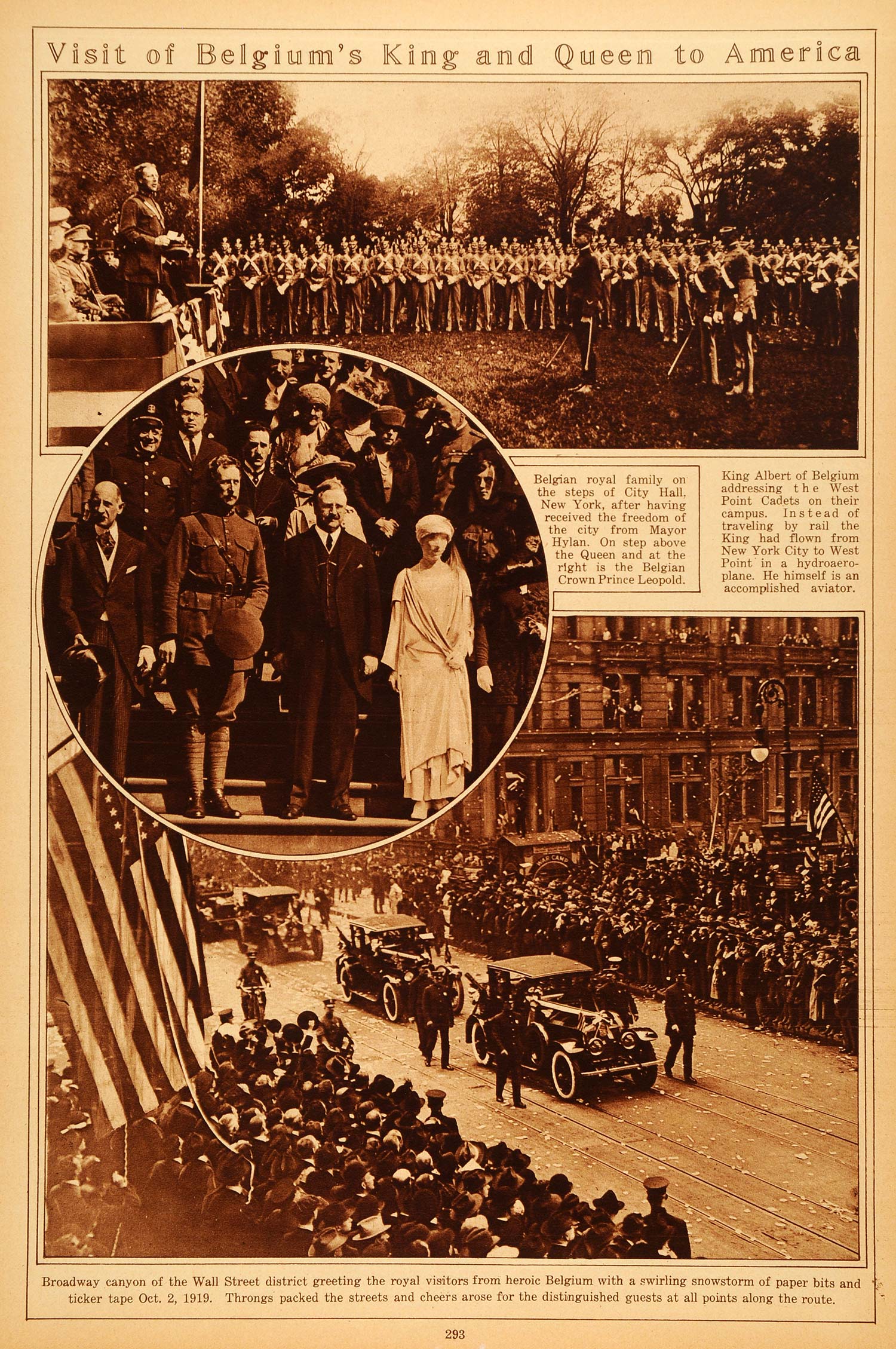 1922 Rotogravure Belgium King Albert Queen West Point NYC Ticker Tape Parade
