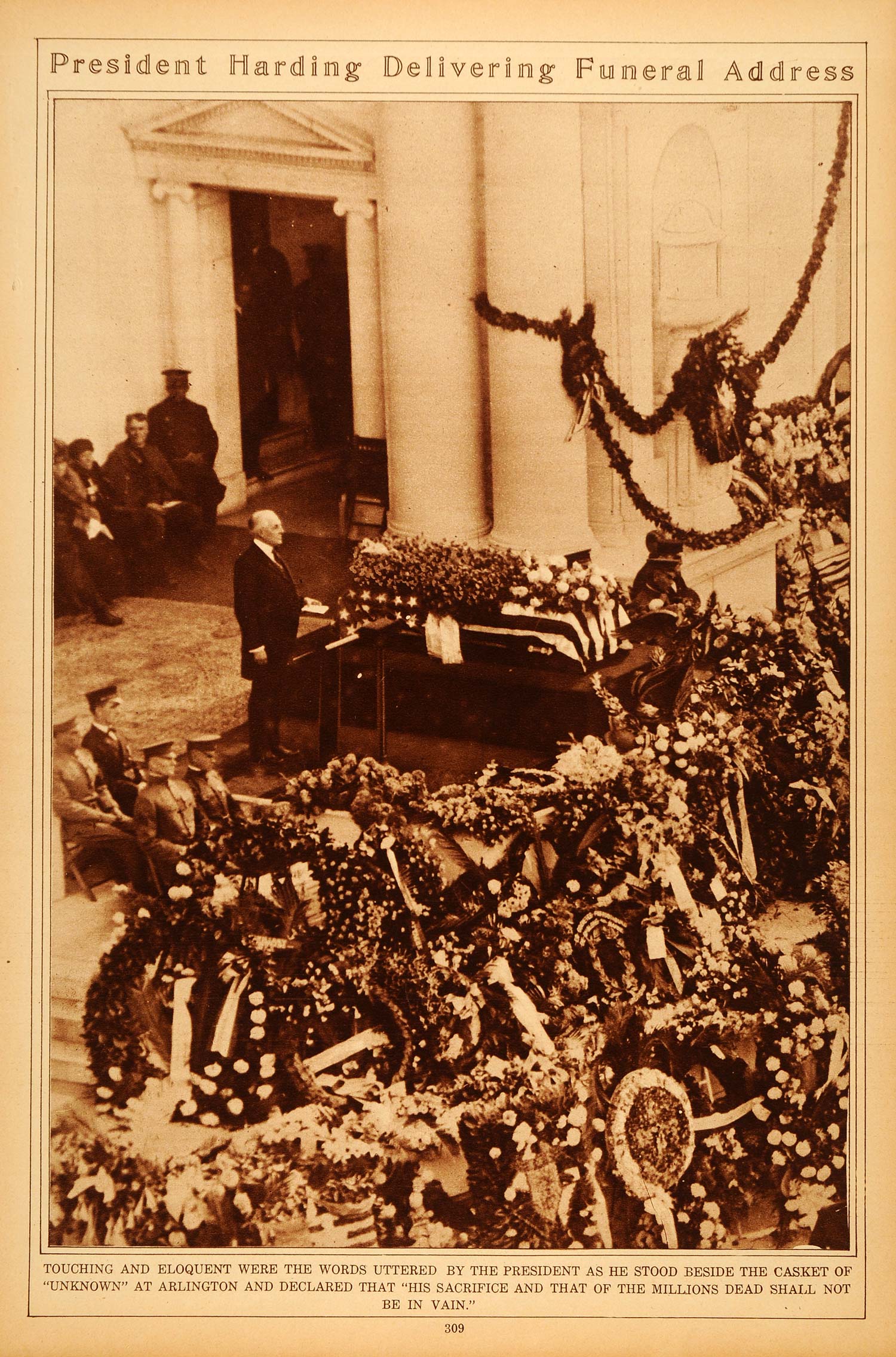 1922 Rotogravure World War I President Harding Funeral Address Unknown Soldier