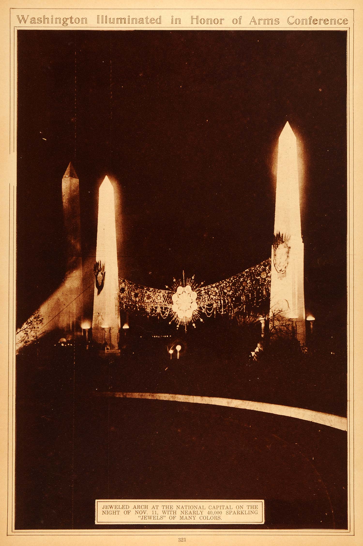 1922 Rotogravure WWI Washington DC Arms Conference Armistice Day Illumination