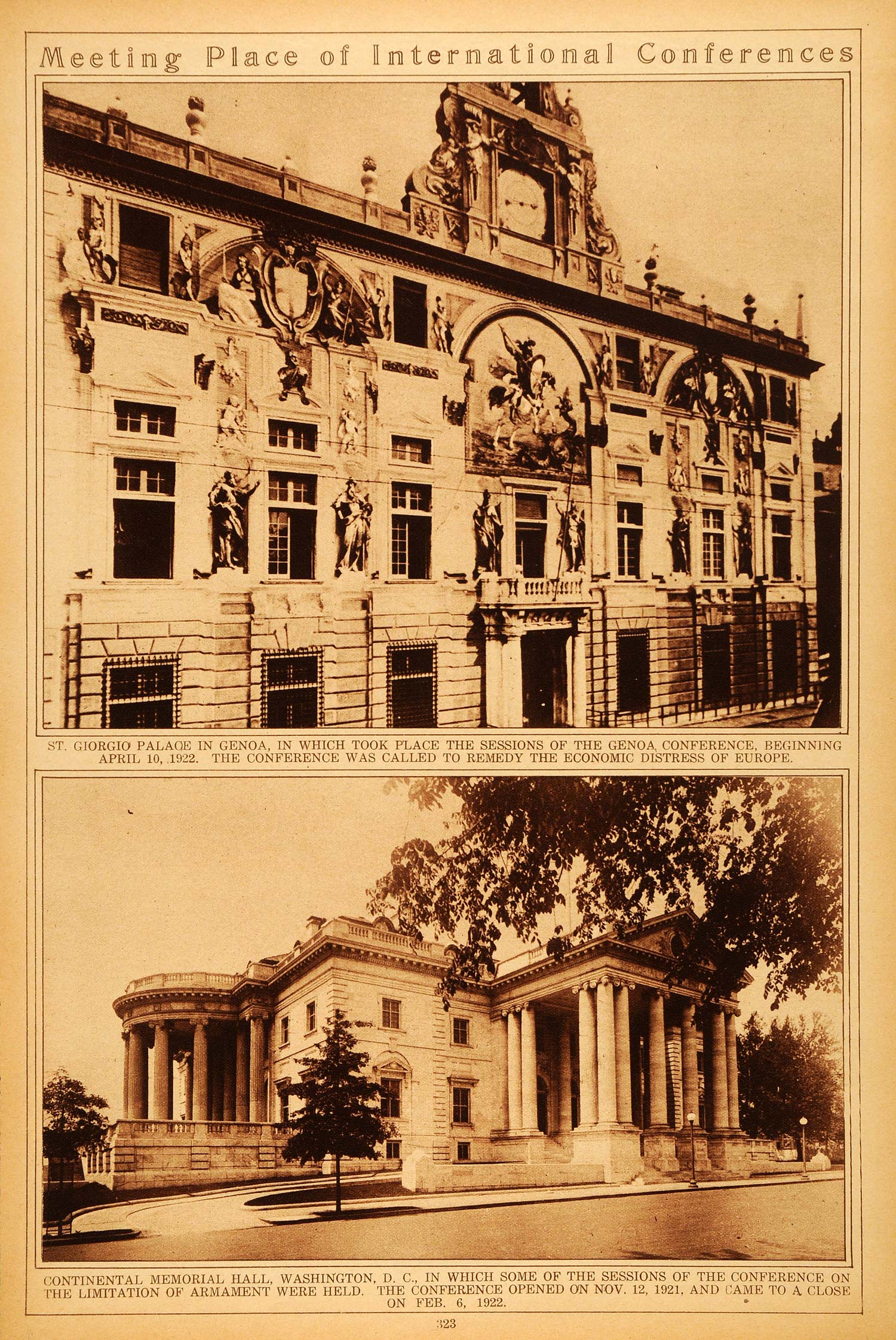 1922 Rotogravure International Genoa Conference St. Giorgio Palace Italy WWI