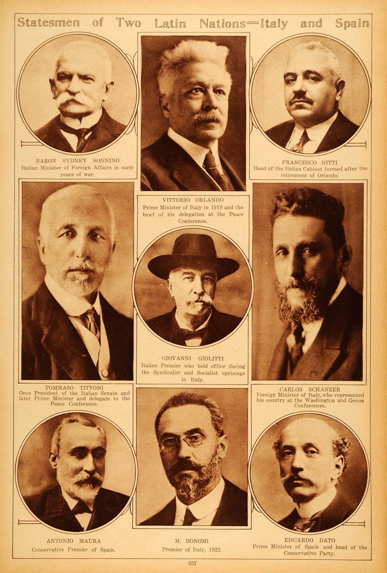 1922 Rotogravure Statesmen Italy Spain Giovanni Giolitti Antonio Maura Portraits