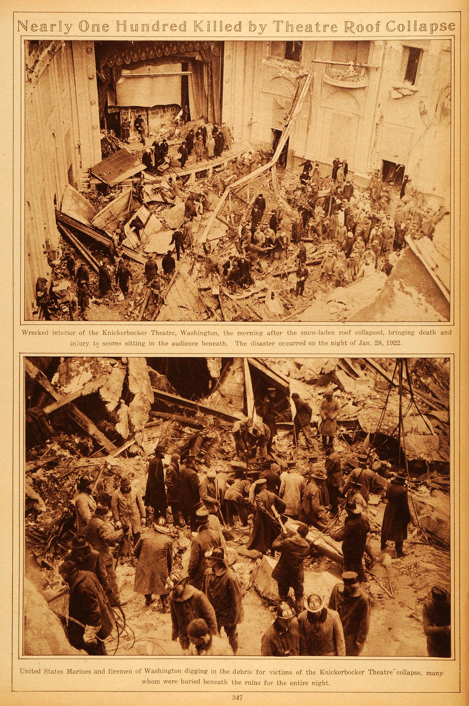 1922 Rotogravure Knickerbocker Theatre Washington DC Blizzard Natural Disaster