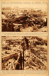 1922 Rotogravure Tornado 1920 Natural Disaster Melrose Park Chicago Elgin Ruins