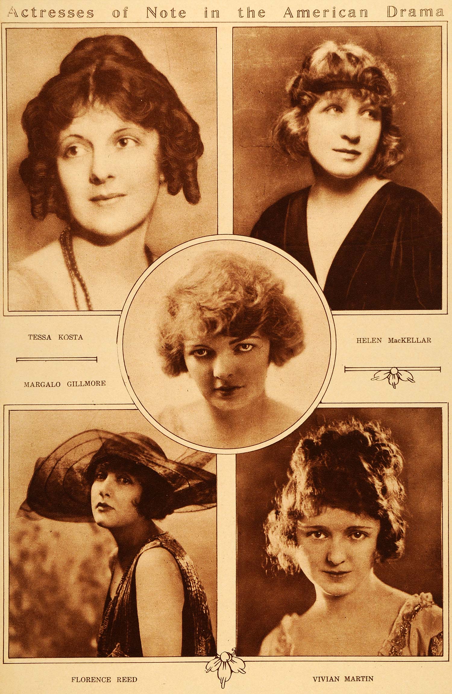 1922 Rotogravure Actresses Margalo Gillmore Florence Reed Tessa Kosta Theatre