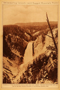 1922 Rotogravure Mountain Yellowstone River Waterfall National Park Landscape