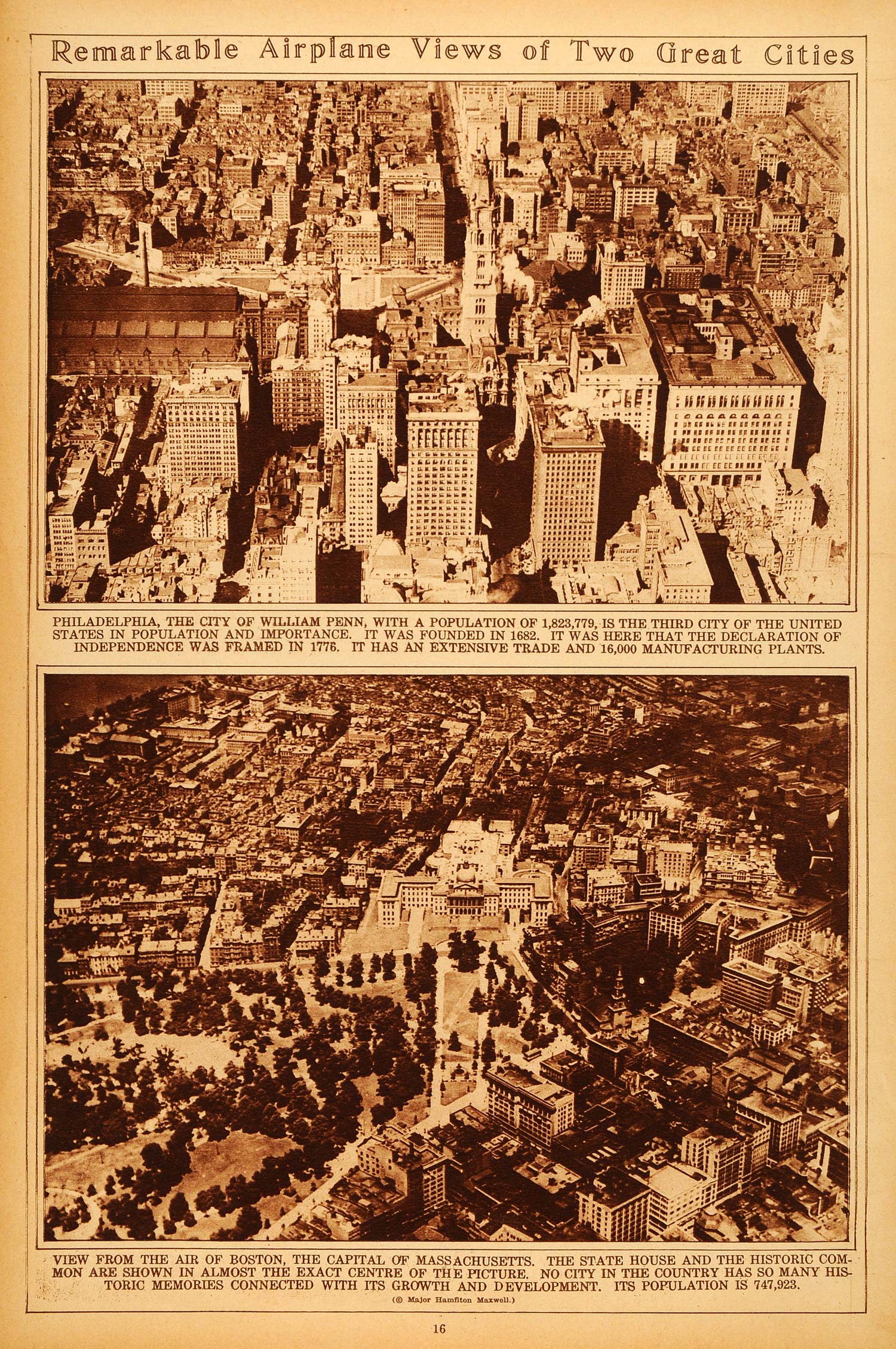 1922 Rotogravure Philadelphia Boston Cityscape Bird's Eye Aerial View Historic