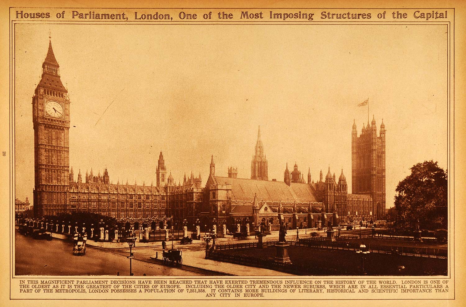 1922 Rotogravure House Parliament London England Architecture Clock Tower City