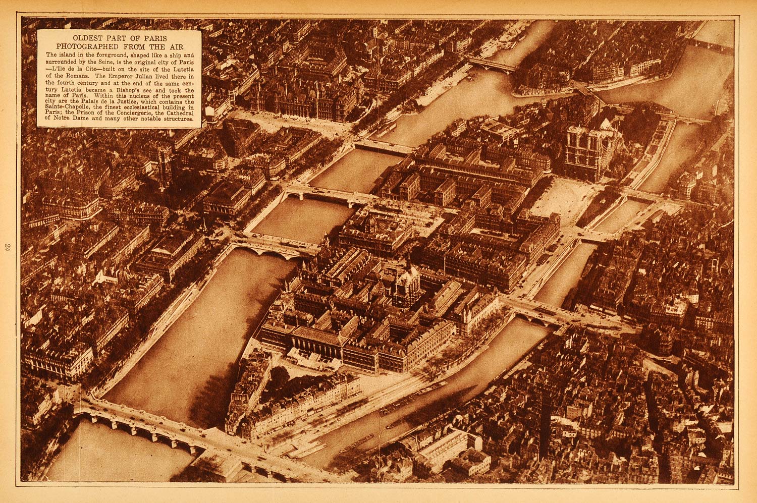 1922 Rotogravure Paris Bird's Eye Aerial View L'Ile de la Cite Notre Dame Seine