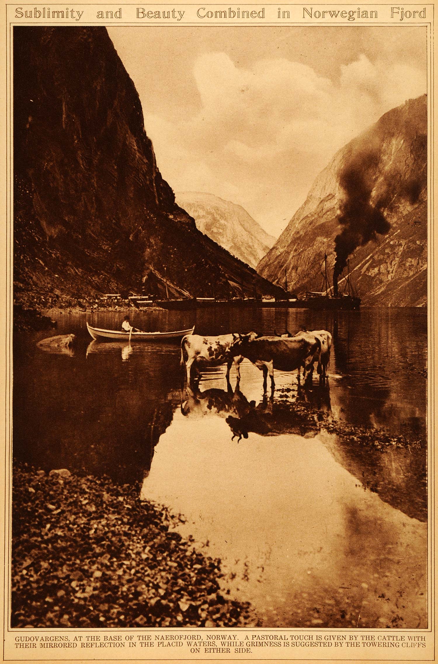 1922 Rotogravure Norway Fjord Gudvagen Norwegian Landscape Mountains Norge
