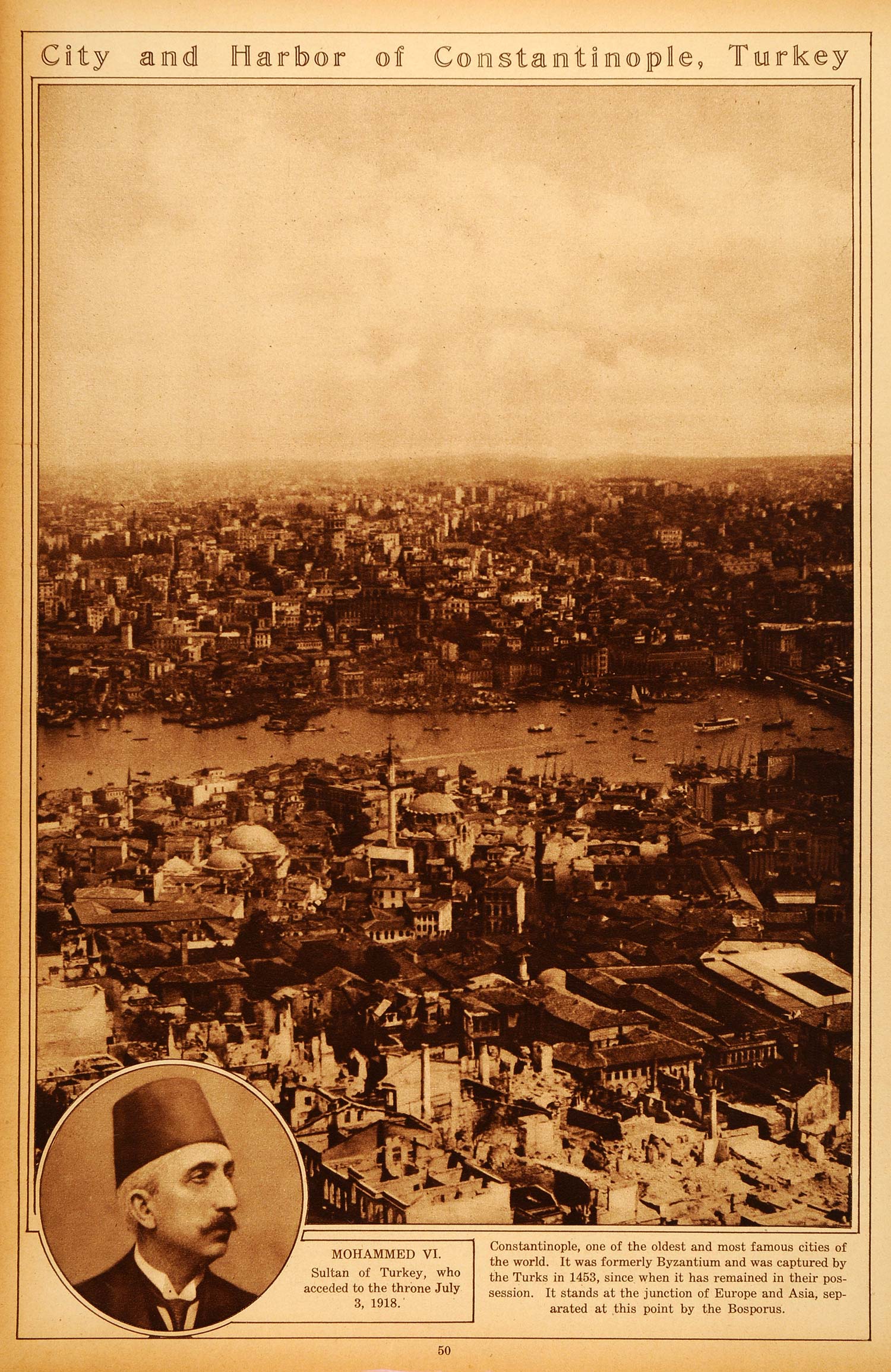 1922 Rotogravure Constantinople Istanbul Turkey Mohammed VI Sultan Cityscape