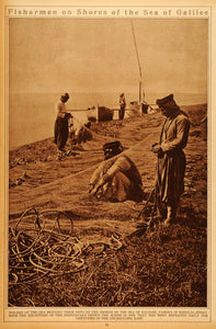 1922 Rotogravure Fishermen Nets Sea of Galilee Kinneret Lake Gennesaret Tiberias