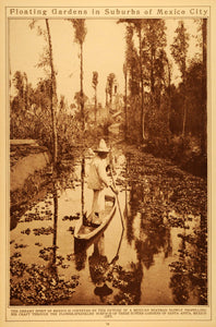 1922 Rotogravure Mexico City Xochimilco Floating Gardens Mexican Boatman Boat