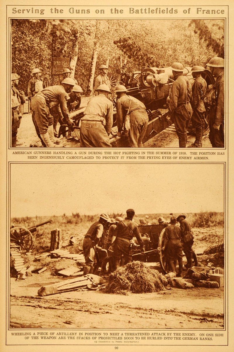 1922 Rotogravure WWI American Gunners Artillery Gun Western Front AEF ...