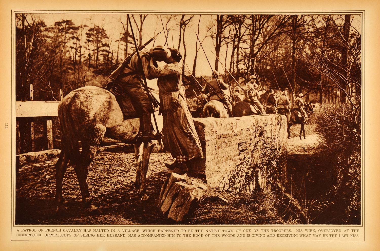 1922 Rotogravure World War I French Village Cavalry Wartime Romance Historic