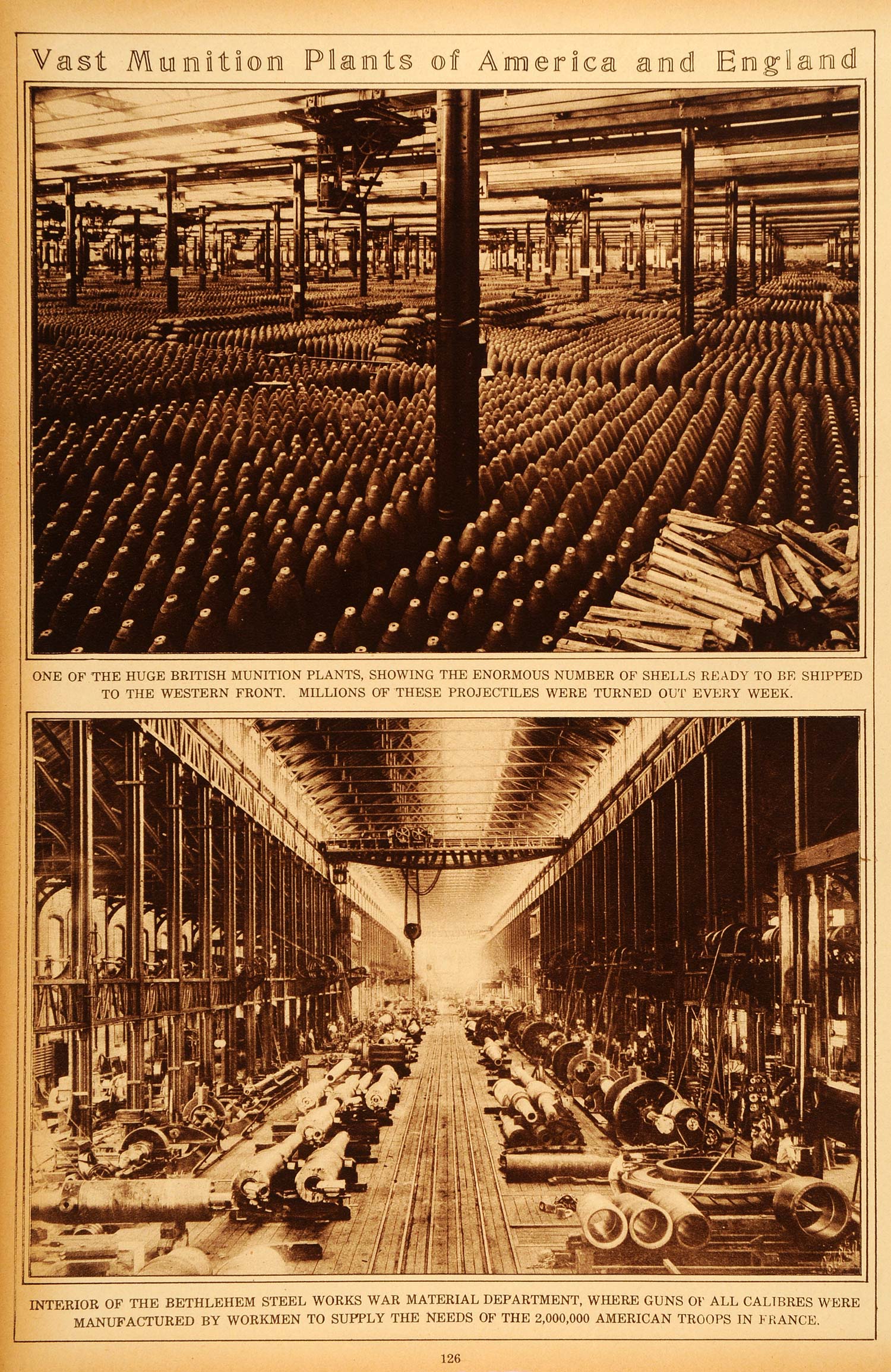 1922 Rotogravure WWI Munition Plants America England Bethlehem Steel Works