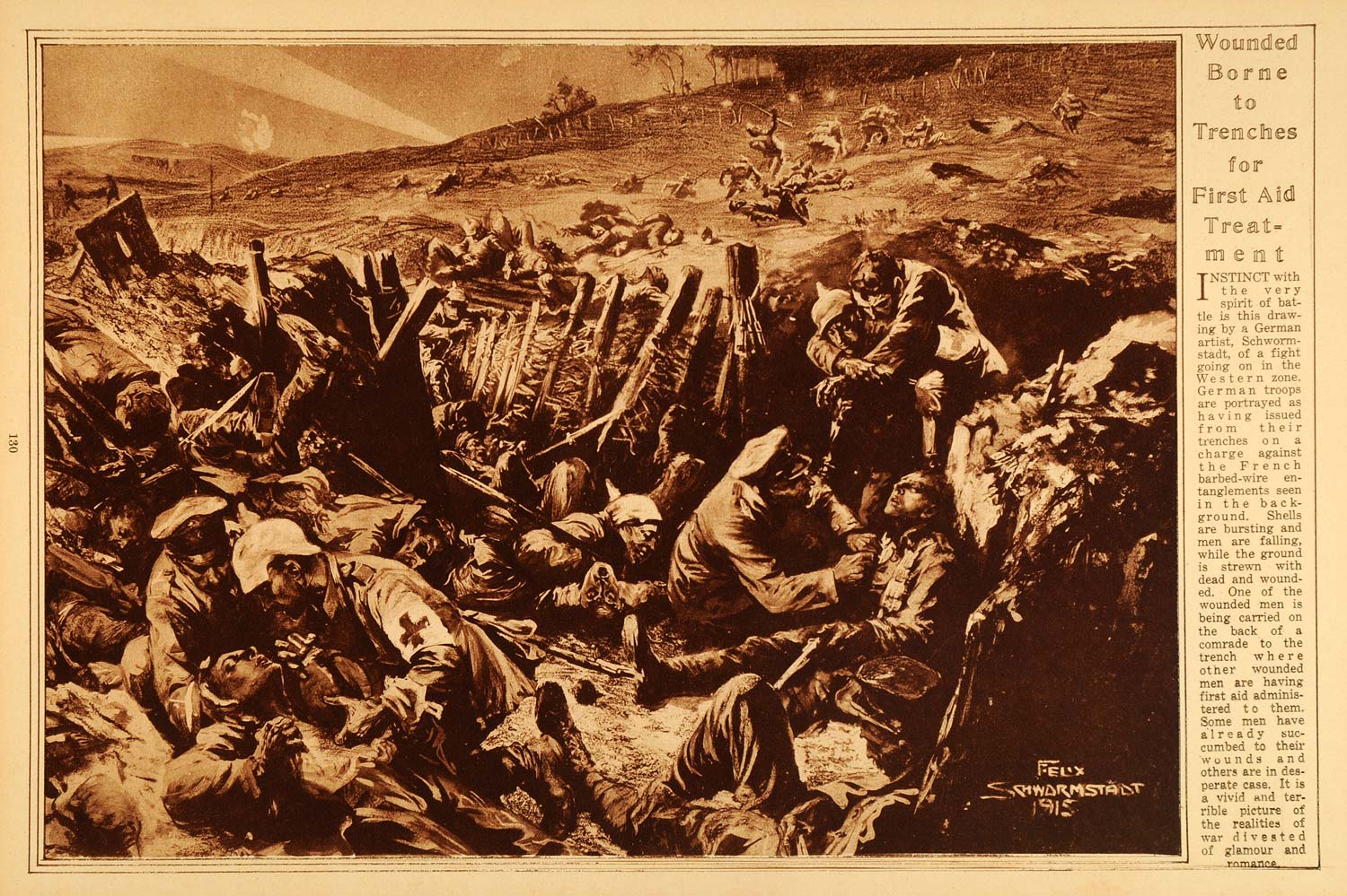 1922 Rotogravure World War I Wounded German Soldiers Trench