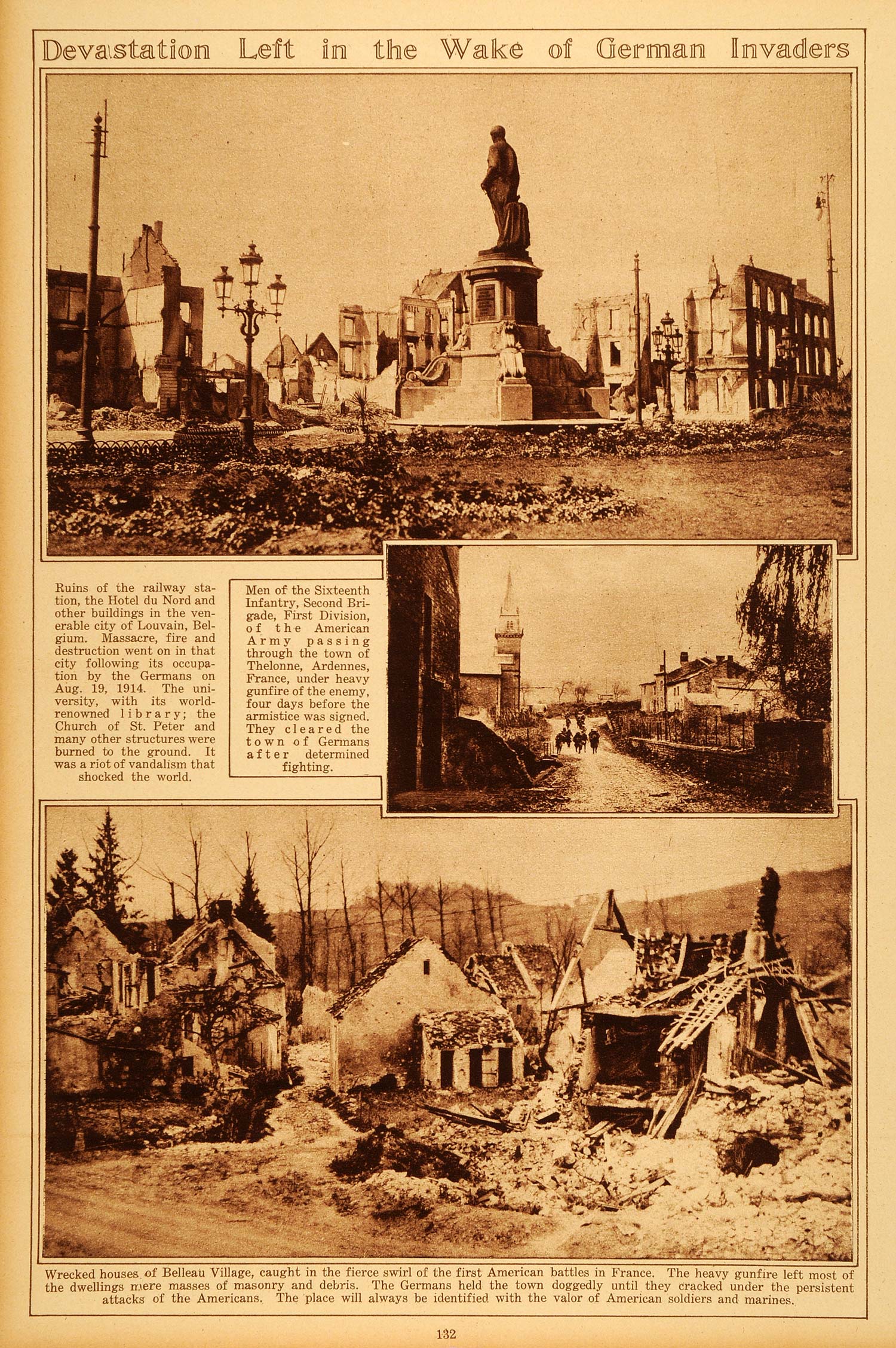 1922 Rotogravure World War I Ruins Louvain Belgium Ardennes Belleau Historic WWI