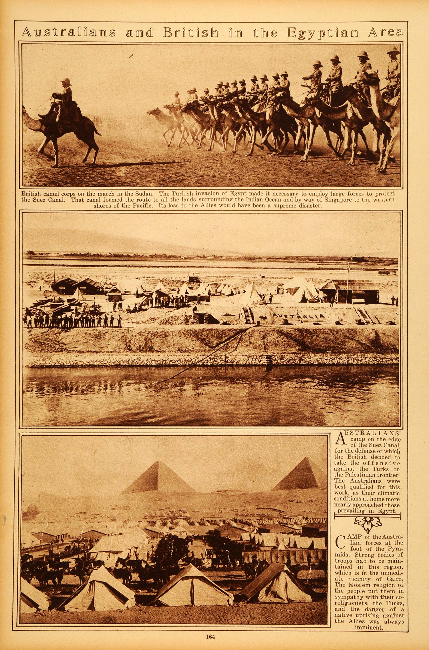 1922 Rotogravure World War I Egypt Pyramids British Camel Corps Sudan Suez Canal